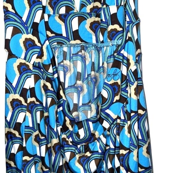 Baby Phat Blue & Brown Retro Print Halter Maxi Dress L/G - Picture 8 of 11
